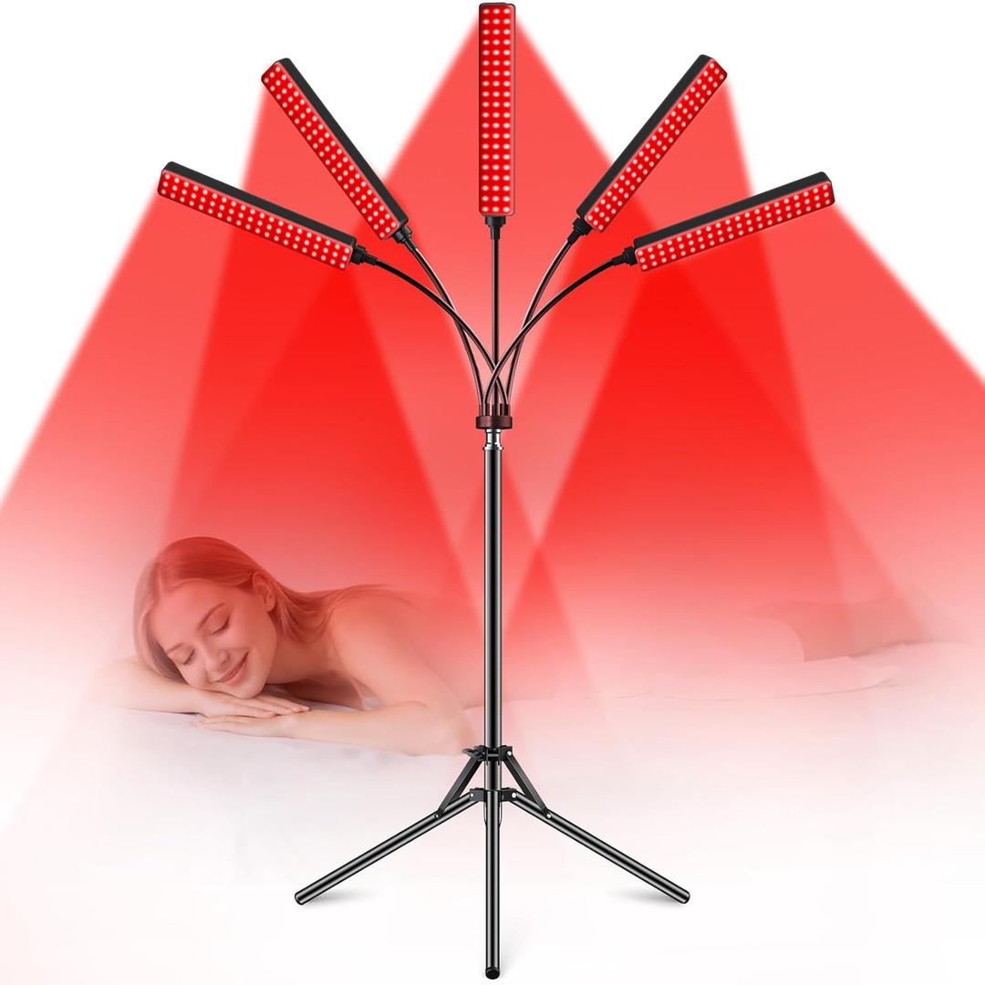 Red Light Therapy for Face Body Red Light Infrared Light Therapy Lamp with Stand LED 660nm 850nm 5 Heads Infrared Light Device for Body Face Skin Muscle