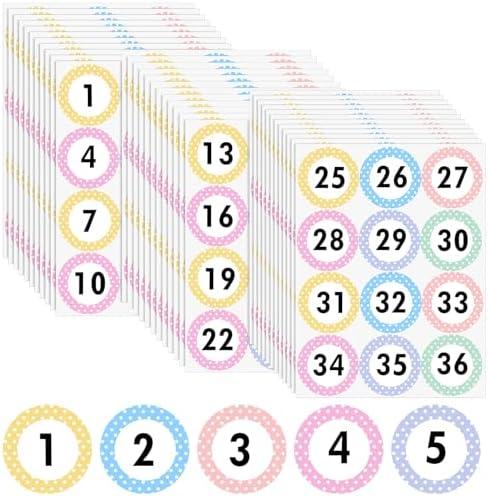 360Pcs Large Round 3 inch Number Stickers 1-36 Pastel 12 Sheets Consecutive Polka Dot Self Adhesive Number Stickers Marker Decals Boho Classroom Labels Erasable for Office Classroom Indoor Box Storage
