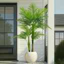 4FT Artificial Palm Tree - Tropical Faux Golden Cane Palm Tree UV Resistant Tall Fake Plant Indoor with Black Pot for Home Office Living Room Indoor Outdoor Decor Housewarming Gift