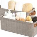 StorageWorks Narrow Storage Bins, Small Basket for Closet and Shelves, Fabric Organizer with Handles, Toilet Paper Storage, Brown and Beige, 2-Pack (15"L x 6"W x 5"H)