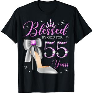 Blessed By God For 55 Years Old 55th Birthday Party Queen T-Shirt, Size 3XL