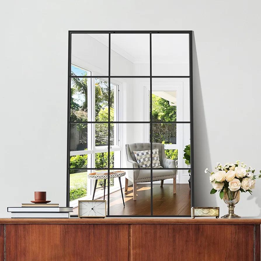 NIMURY Wall Mirror Black 66 x 96 cm, Decorative Metal Window Mirror in Patina Look, Rectangular Bathroom Mirror for Bathroom, Living Room