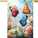 Large Spring Summer Garden Flags for Outside 28 x 40 Double Sided, Spring Summer House Flags, Burlap Seasonal Outdoor Flag Butterfly Narcissus Floral Farmhouse Yard Decorations