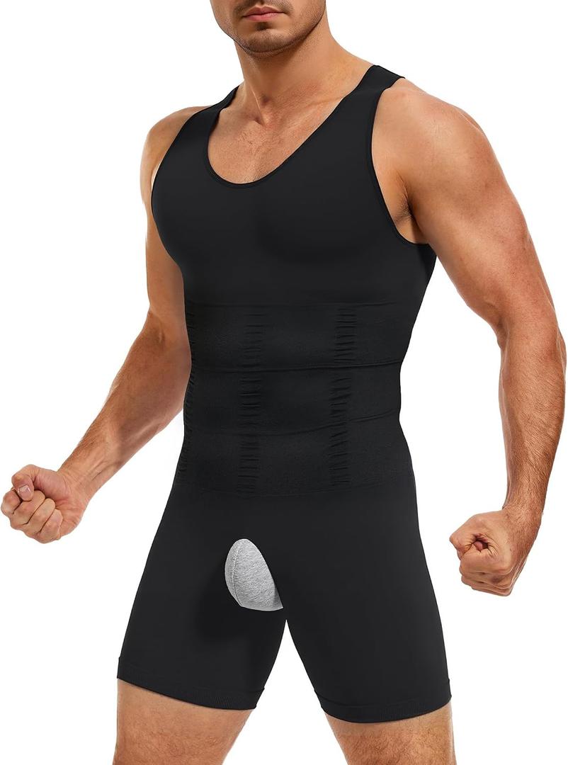 TAILONG Mens Shapewear Tummy Control Bodysuit Slimming Tank Top Full Body Shaper Sleeveless Compression Shirts Fajas Para Hombres Black (Black, S)