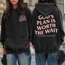 Christian Graphic Hoodies for Women God Bible Verse Oversized Hoodie Religious Letter Print Acid Wash Sweatshirts (Black, M)