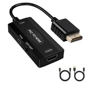 Ozvavzk PS2 to HDMI Converter Adapter with HDMI Cable, Support 1080p/720p Resolution, Works for PS1/ PS 2/ PS3, Supports All PS2 Display Modes