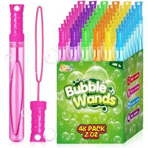 SpringFlower 48 Pcs Bubble Wand, Bubble Wands Bulk, Bubble Party Favor Supply for Summer Indoor & Outdoor Activities, Bubble Solution Summer Toy in 6 Colors, Birthday,Wedding, Party