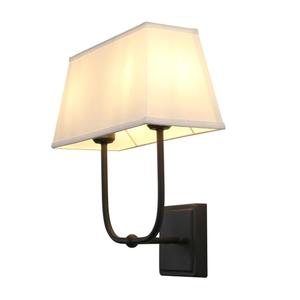 PERMO Transitional Double Sconce 2 Lights Indoor Sconce Wall Lighting with White Textile Fabric Square Shade for Bedroom Bedside Living Room (Black)
