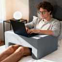 Reading Pillow for Gaming Foldable Soft Lap Desk Pillow for Laptop with Cup Holder Pocket Bed Desk for Reading Working Playing Steam Deck Switch or Sitting in Bed Floor Sofa (Grey)