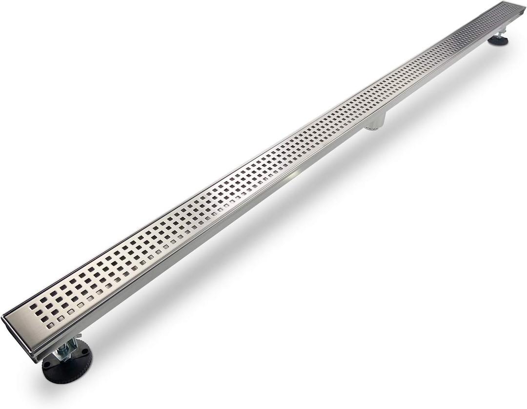 Linear Shower Drain, Shower Drain 72 inch with Removable Grate Cover, Professional AISI 304 Stainless Steel Shower Floor Drain, Shower Drain with Hair Catcher and Leveling Feet