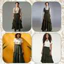 Maxi Skirt for Women High Waist Renaissance Long Skirts Medieval Casual Elastic with Side Pockets (L)