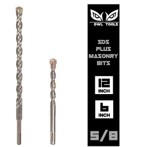 Owl Tools SDS Plus 5/8 Inch Masonry Drill Bit for Rotary Hammers (2 Pack Includes 6" & 12" Bit) Carbide Tipped to Easily Drill Through Concrete, Cement, Brick, Block, Stone, and More!