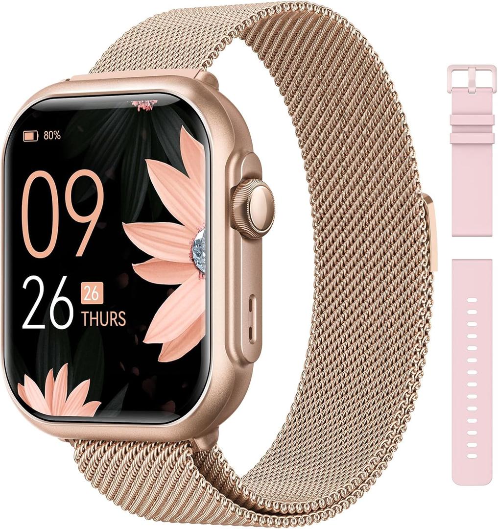 Smart Watch for Women for iPhone&Android: 100 Day+Battery Life, Smart watch(Answer/Make Calls) with 24/7 SpO2 Sleep Heart Rate Monitor,5ATM Waterproof,Fitness Tracker with 120+ Sport,Reloj Gold Pink