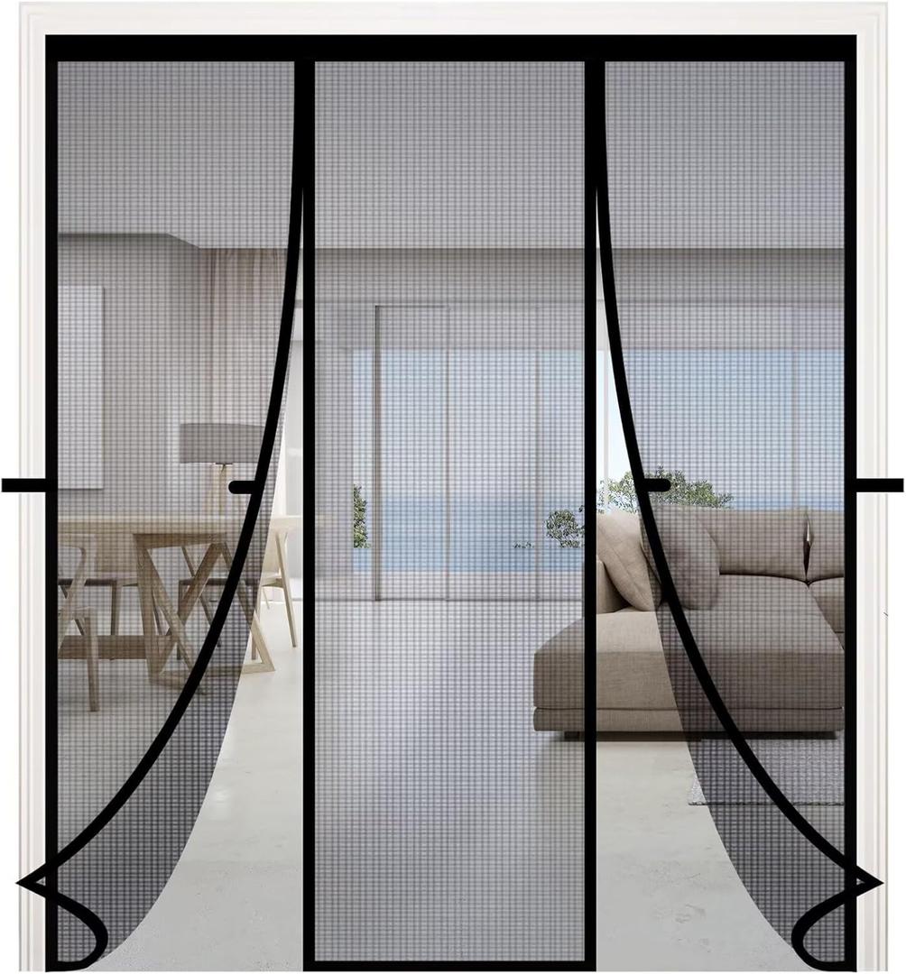 RELIANCER Fiberglass Magnetic Double Door Screen, Fit Doors Size 80"x96", Auto Close Screen Door Mesh w/ Magnets, Patio Doorway Mosquito Net Screens, Self-Closing Doors Cover, Doorway Curtain Mesh Partition