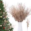 Suncalla 24 Pcs 16.5 Inch Christmas Tree Picks Glitter Artificial Curly Sprays Christmas Floral Stems Branches for Xmas Tree Sticks Garland Ornaments Vase Filler Decorations (Champagne)