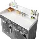 2-Tier Washer and Dryer Countertop with 2.75" H Guard, 54" W x 27.5" D Laundry Countertop Cover with Non-Slip Pad, Large Space Laundry Topper for Folding Clothes Over Washer and Dryer-White 