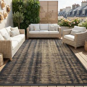 MontVoo Outdoor Rug Waterproof 6x9 ft Outdoor Carpet Patio Rug Mat Reversible RV Camping Rug Plastic Straw Outside Rug for Balcony Porch Deck Picnic Beach Modern Black Brown