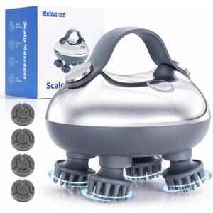 Electric Scalp Massager, Cordless Head Massager with Spa-Like Deep Kneading, Anti-Tangle Hair Care & Face Cleansing, 3 Modes, 8 Silicone Heads, Wellness Gifts for Women & Men, IPX7 Waterproof, USB-C
