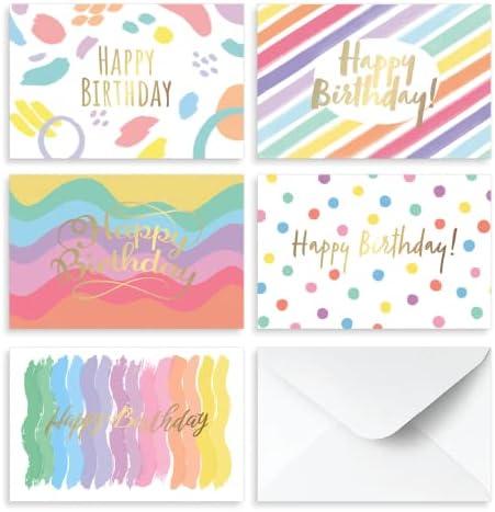 Rileys Rainbow Birthday Cards Assortment, 50-Count | 5 Designs, Wishing Cards for Kids and Adults, Greeting Cards with Envelopes Included, 