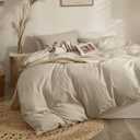68x86 Inches Bedding Duvet Cover Set for Room Decor Beige Washed Cotton Duvet Cover Twin Size with 2 Pillow Shams Cozy Quilted Duver Cover with 4 Corner Ties, Zipper Closure