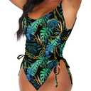 Viottiset Women's Ruched Plus Size One Piece Swimsuit Tummy Control High Cut Cheeky Bathing Suit Turquoise 3XL