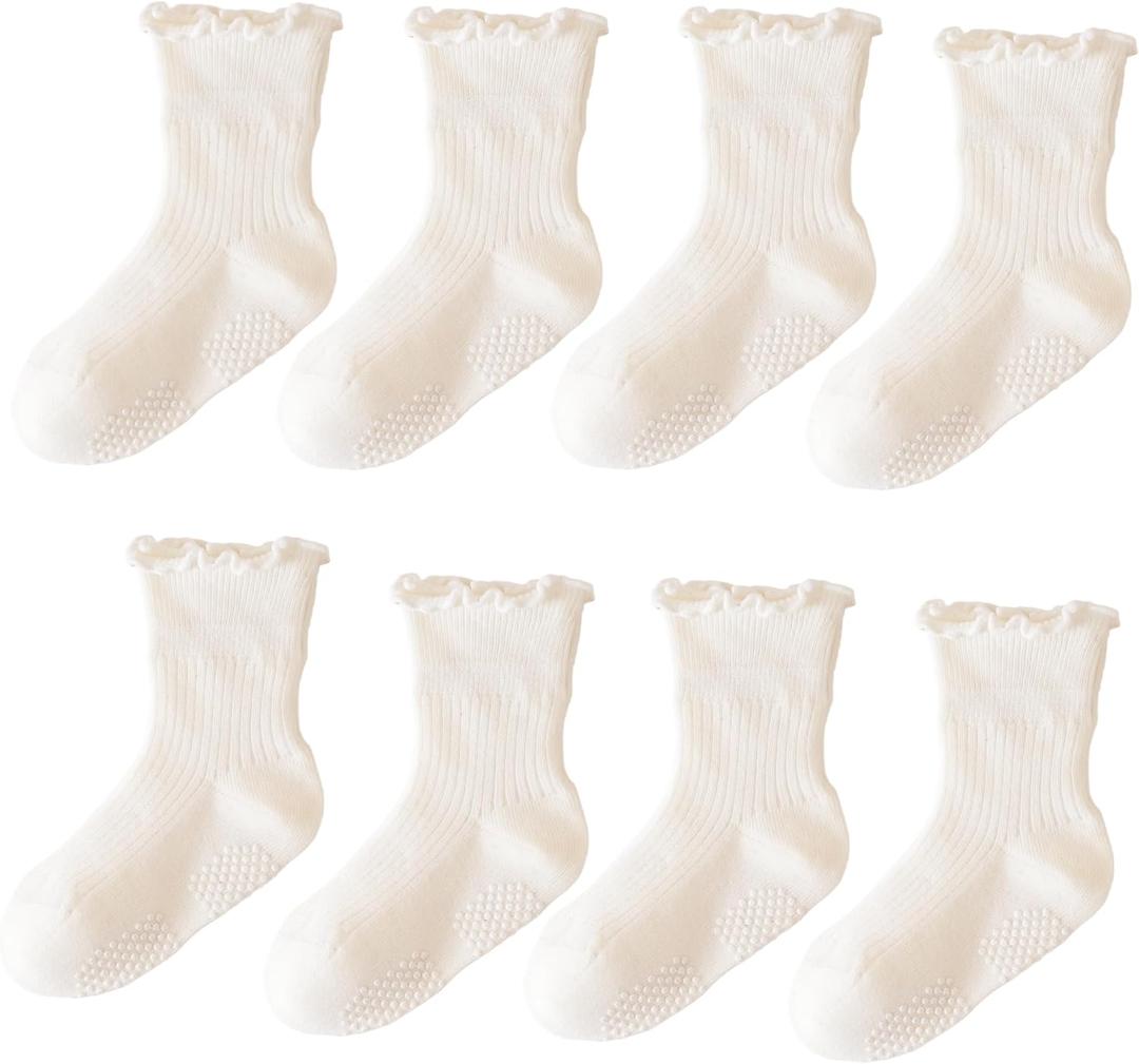8 Pairs Girls Frilly socks toddler Ruffle Socks Baby Grip Socks