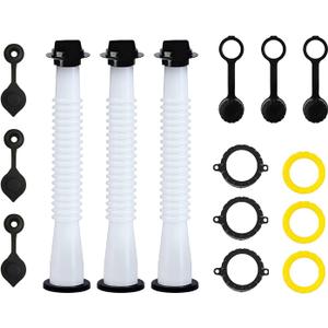 KP KOOL PRODUCTS Universal Gas Can Spout Replacement, Gas Can Nozzle with Gasket, Stopper, Collar Caps (Black and Yellow) & gas can vent caps, Pack of 3