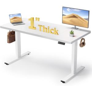 White 60x28 in Electric Standing Desk, 1 Inch Thick Tabletop
Double Beam Frame, Holds 220lbs, Sit Stand, 3 Memory Height Adjustment, Extra Deep Table Top, White Frame