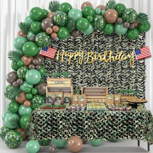 133 Army Birthday Party Decorations Military Camo Party Supplies Camouflage Netting Balloon Arch Garland Kit Backdrop Tablecloth Flag Banner Hunting Soldier Birthday Decor for Boy Adult Men