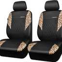 CAR PASS Leather Leopard Two Front Seat Cover Only, Universal Quilting Waterproof Deluxe PU Premium Vinyl Luxury Car Seat Cover Airbag Compatible for Most Sedan,SUV,Truck(Two Front, Brown Leopard)