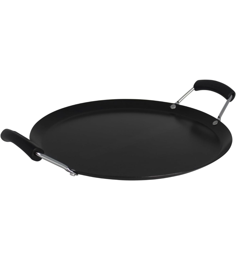 IMUSA 11in Carbon Steel Nonstick Round Comal with Cool Touch Handles, Black