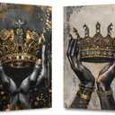 SWQYLB Crown Canvas Wall Art 2 Pieces King and Queen Crown Pictures Prints Abstract Gold Painting Vintage Romantic Artwork for Couple Room Decor (Black, 24.00" x 36.00" x 2PCS)