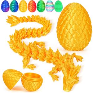 TBOLINE 12" 3D Printed Dragon Egg, Cool 3D Printer Articulated Crystal Dragon Toys for Kids, Surprise Animals Figurines Fidget Dinosaur Eggs Toys for Boys Kids Teen 5-7 4-6 8-12 (Gold)