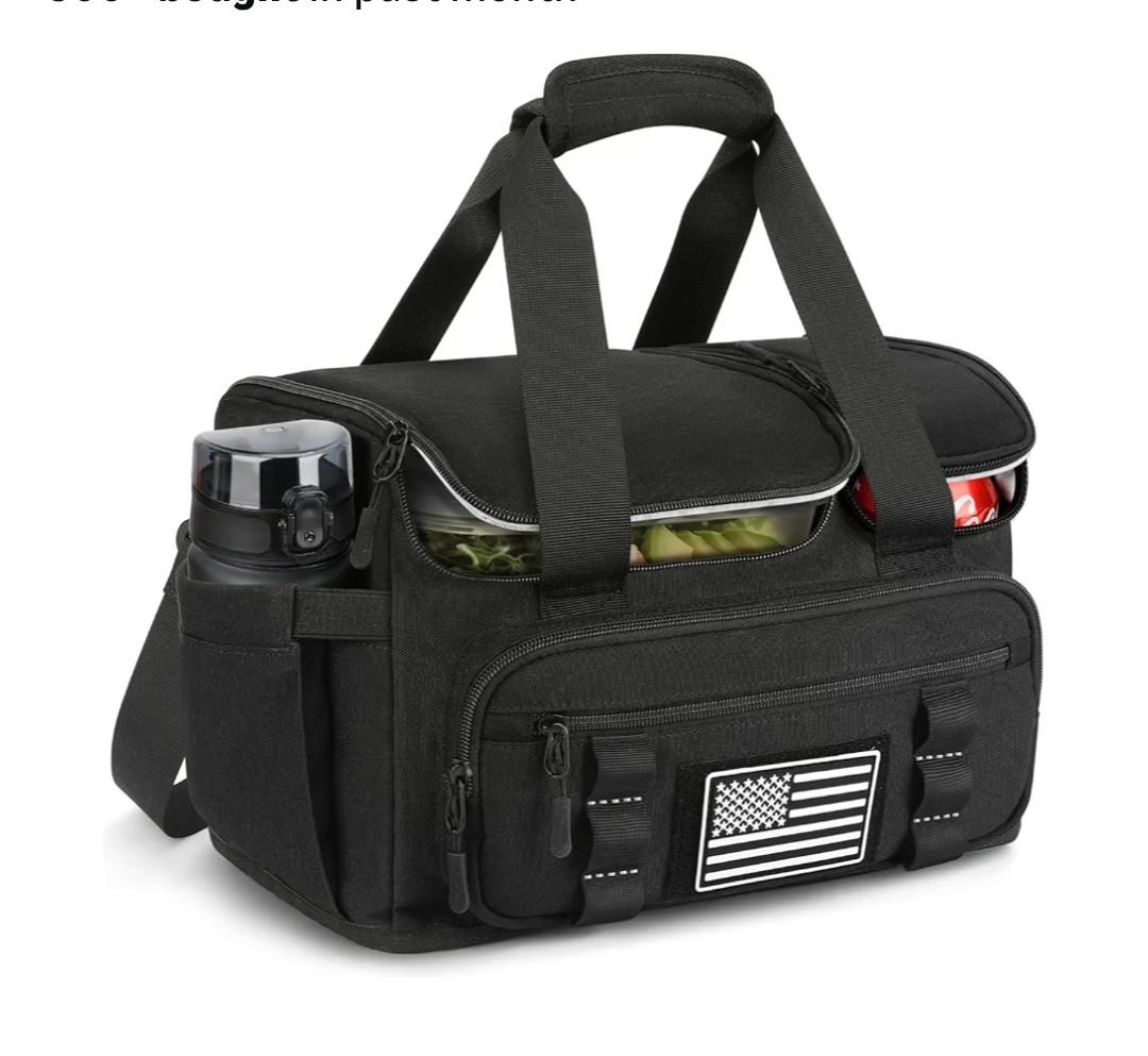 ETRONIK Tactical Lunch Bag for Men, 15L Insulated Lunch Box with Hot/Cold Compartments, Men's Lunch Box Fits 3 Meals + Snacks, Adult Lunch 8H Cooler Bags for Work, Hiking, Beach, Gym, Black