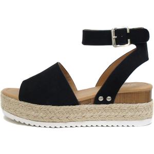 Soda Topic Open Toe Buckle Ankle Strap Espadrilles Flatform Wedge Casual Sandal (Black, us_footwear_size_system, adult, numeric, medium, 8)