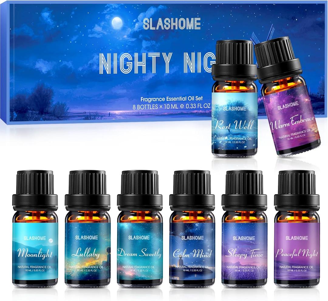 SLASHOME Essential Oils for Diffuser, 8 Pack Aromatherapy Oils Set for Humidifiers - Lavender, Vanilla, Sandalwood & More - Scented Oil for Sleep, Relaxation, Candle & Soap Making, Home Fragrance Gift