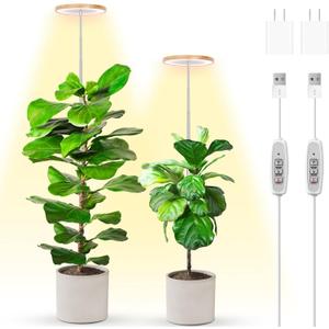 LBW Plant Grow Light,72 LEDs Full Spectrum Grow Lights for Indoor Plants,Bamboo Plant Lights with 4/8/12H Timer,Height Adjustable,Ideal for Large Tall Plants,Bamboo,2 Pack