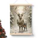 PaJiaNi Vintage Christmas Reindeer Wall Art,Farmhouse Winter Xmas Wall Decor,Winter Christmas Holiday Decoration Posters for Farmhouse Home Bedroom Living Room Wall Decor,12x16 Inch