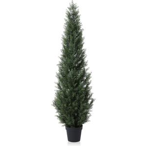 6 Feet Pre-Potted Evergreen Outdoor Artificial Cedar Tree Privacy Screen for Front Porch Decor, Outdoor Entryway Decor Fake Tree, Tall Faux Tree with UV Resistant Coating (1 Pack)