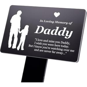 In Loving Memory of Daddy - Engraved Memorial Stake with poem and Daddy & Daughter illustration (Gold/Silver/Copper or Black & White Plaque) (Black & White)