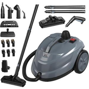 Steam Cleaner, Powerful Heavy Duty Canister Steamer with 34 Accessories, Steam Mop with 16.4 Ft Extra-Long Power Cord for Home Floor Cleaning, Grout, Upholstery, Car Detailing, Grey