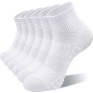 Lapulas Athletic Quarter Socks for Men Women, Cotton Mesh, Cushioned Arch Support, Non-Slip Running Ankle Design, 6 Pack (White)