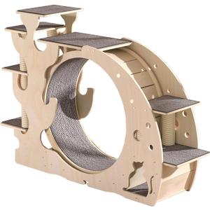 Luxury Solid Wood Cat Wheel Toy, Cat Exercise Treadmill, Large Cat Climbing Frame with Running Wheels, Easy to Assemble Cats Toys
