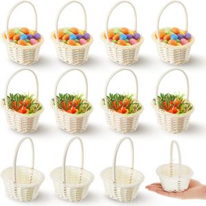 Taiyin 12 Sets Mini Easter Party Favor Supplies Mini Easter Baskets with Handles Colorful Easter Eggs Artificial Ornaments Easter Foam Carrots Decoration for Party Favors DIY Crafts