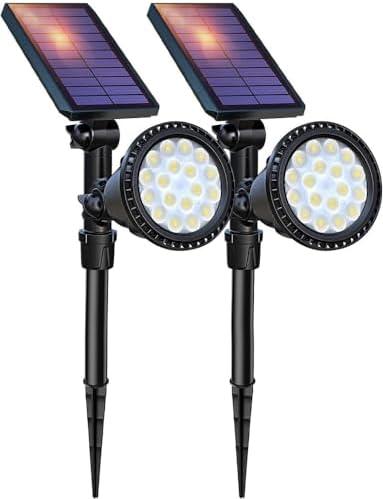 DBF Solar Outdoor Lights, 600LM Solar Spot Lights Outdoor Waterproof, 2-in-1 Adjustable Solar Spotlights LED Flag Pole Light for Garden Yard Patio Driveway Garage Pool(Cool White, 2 Pack)