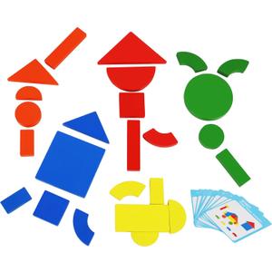 Wooden Magnetic Blocks Toys - Shape Pattern Building Block - Large Tangram Puzzles for Kids - Geometric Creative Development Toys Montessori Learning Material - Stocking Fillers Stuffers 3 Years