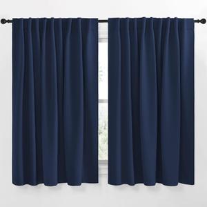 NICETOWN Blackout Curtain Panels Window Draperies - (Navy Blue Color) 62 x 63 inch, 2 Pieces, Insulating Room Darkening Blackout Drapes for Doorway Shower Bathroom Laundry Room Bifold Door