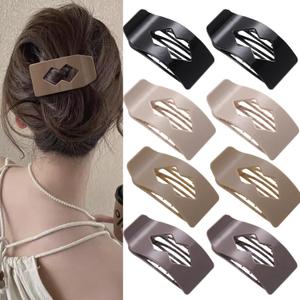 8 Pack Neutral Flat Hair Clips for Women  Large Glossy No-Slip Rectangle Claw Clips Thick & Thin Hair in Black, Blonde and Brown, Strong Hold Square Hair Accessories for Work or Daily Wear