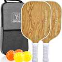 Pickleball Paddles Set of 2, 2025 USAPA Approved Pickleball Set, Fiberglass Lightweight Pickle Ball Rackets 2 Pack, 2 Outdoor Pickleball, 2 Indoor Pickleball Balls, 1 Pickleball Bag for Women and Men (Wood Grain)