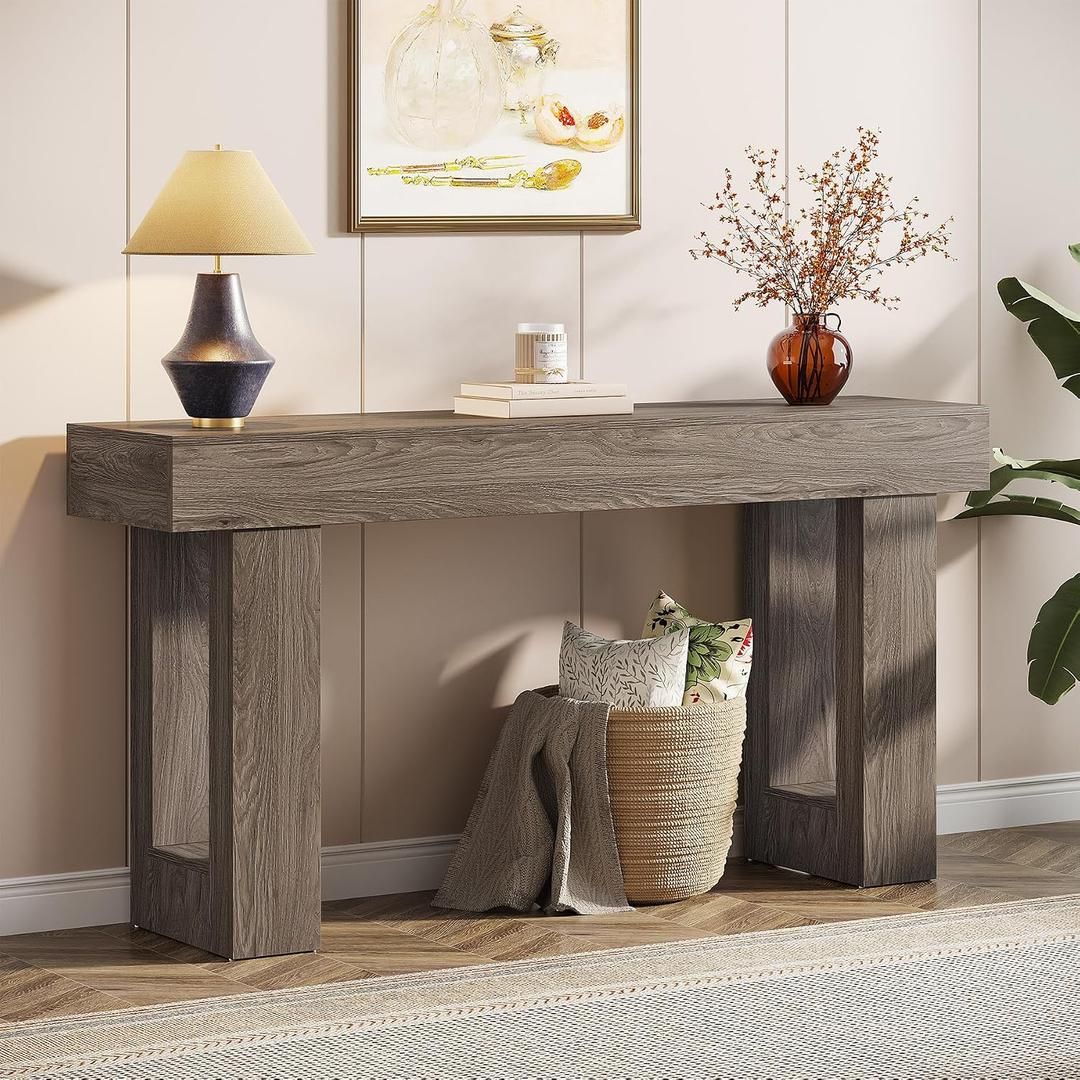 Tribesigns 63-Inch Long Console Table, Wooden Rectangular Sofa Table Behind The Couch, Farmhouse Entryway Table for Entrance, Hallway, Living Room (Grey)